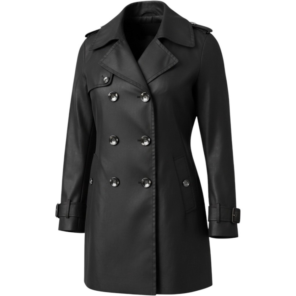 Jones New York Women's XL Black Long Sleeve Double Breasted Trench Coat Jacket
